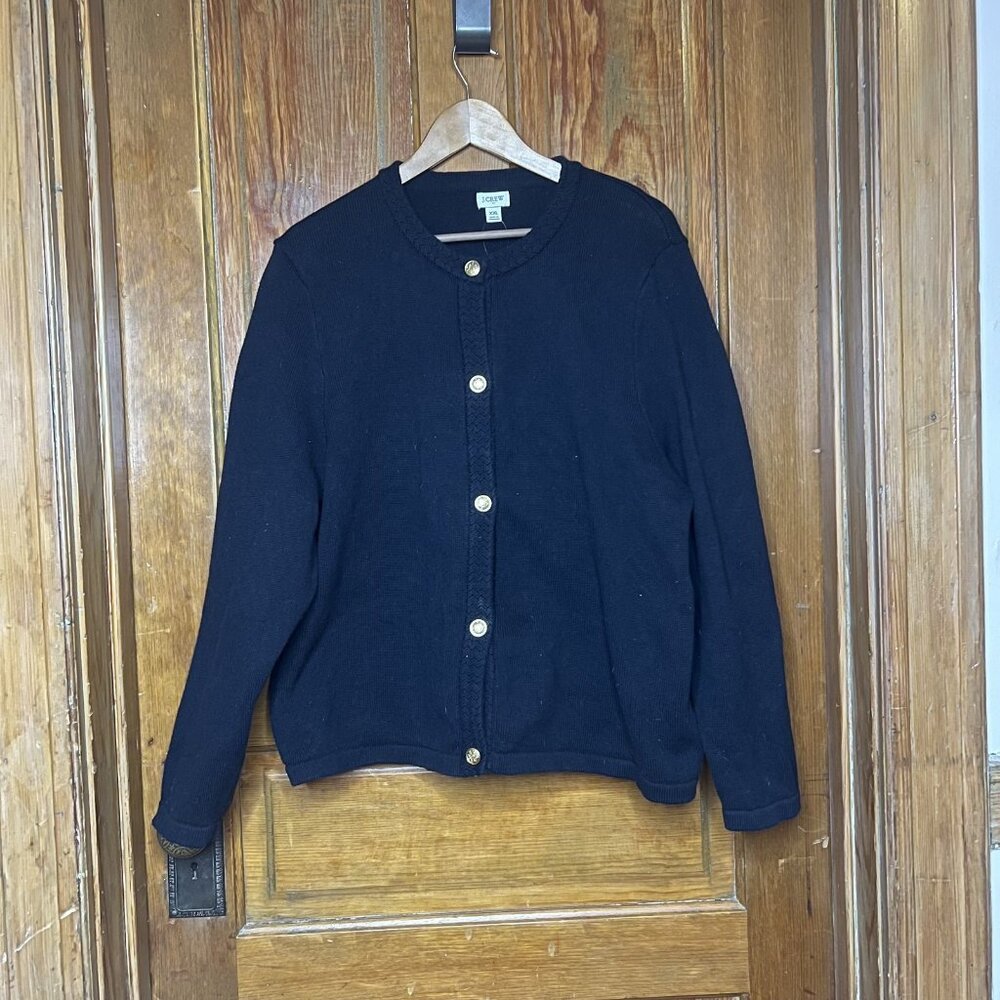 J.Crew Navy Blue Cotton Blend Cardigan Sweater Gold Crest Buttons XXL - Picture 9 of 9